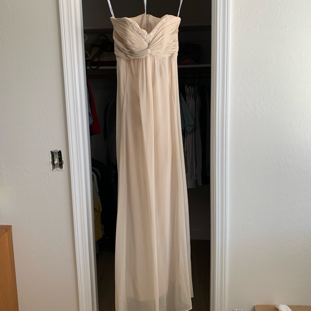 David’s Bridal Champagne Embroidered Bridesmaid Dress Size 2
